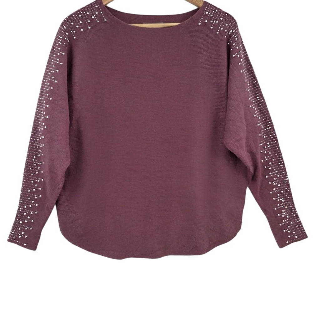 Liv Milano Womens S Purple Pink Gem Pullover Dolman‎ Sleeve Sweater NWT